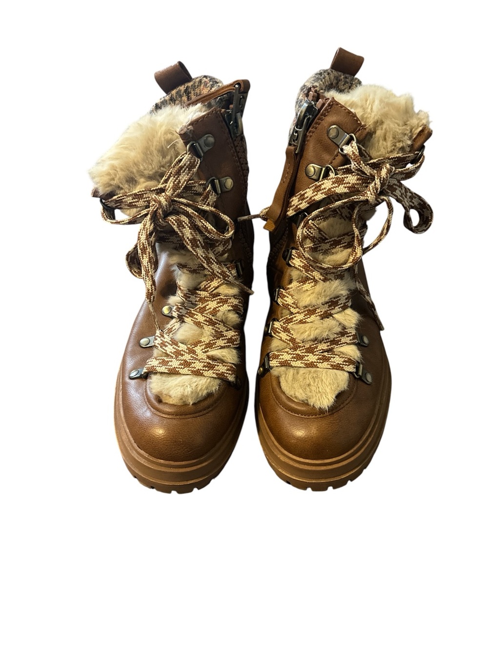 Circus by Sam Edelman Brown Faux-Fur Lace-Up Hiker Boots